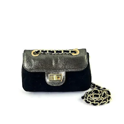 Marisol Genuine Leather Glossy Glitter Crossbody Bag
