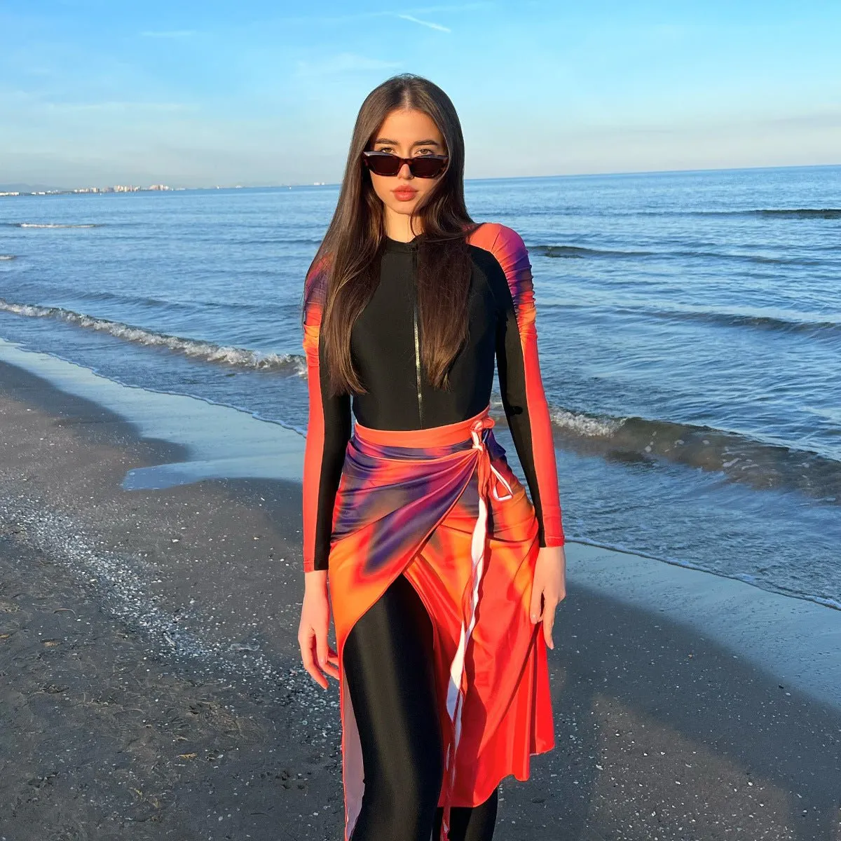 MB013 Muslim Colorful Sun Protection Beach Swimsuit Three-Piece Set