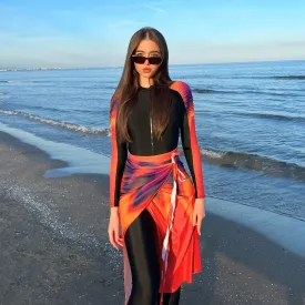 MB013 Muslim Colorful Sun Protection Beach Swimsuit Three-Piece Set