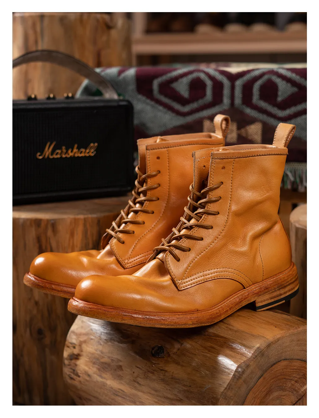 Men's Plain Toe Leather Combact Boots
