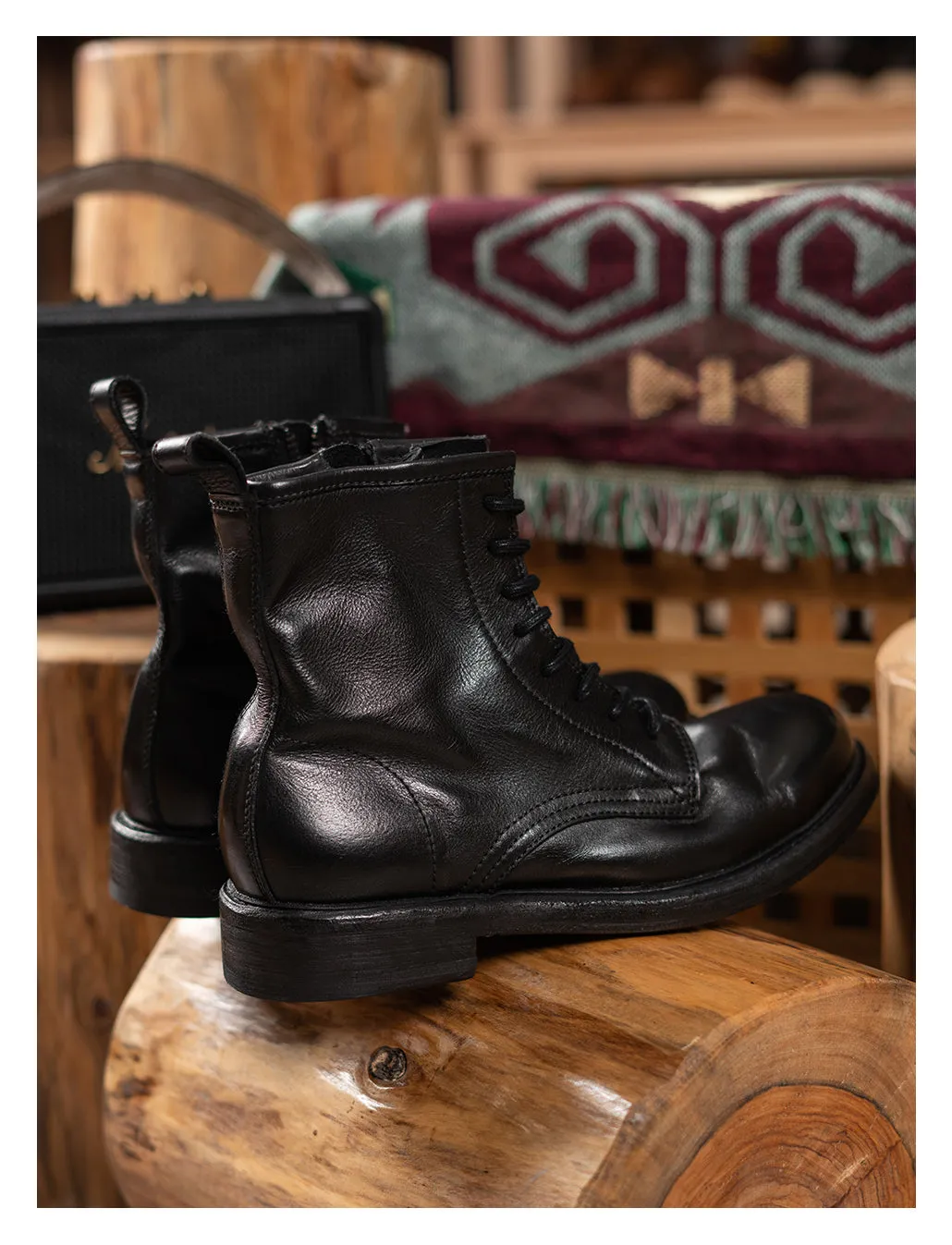 Men's Plain Toe Leather Combact Boots