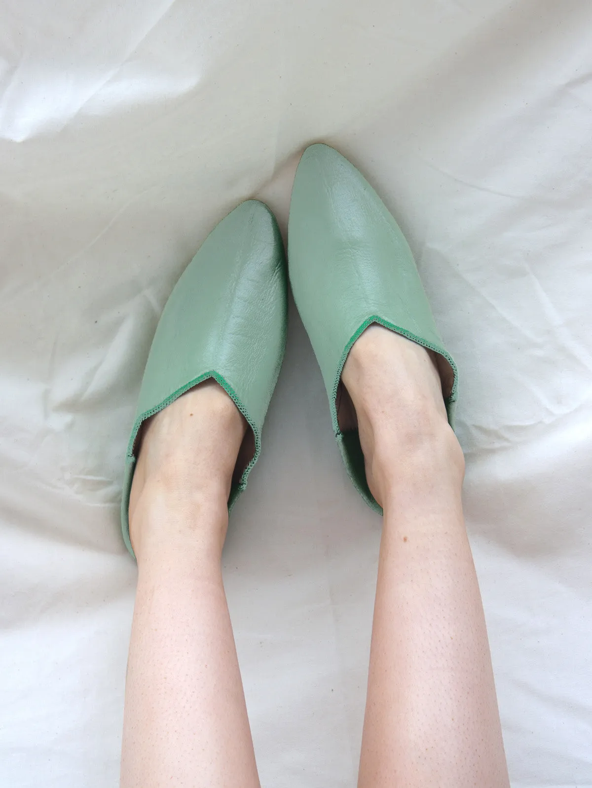Moroccan Plain Pointed Babouche Slight Seconds, Sage