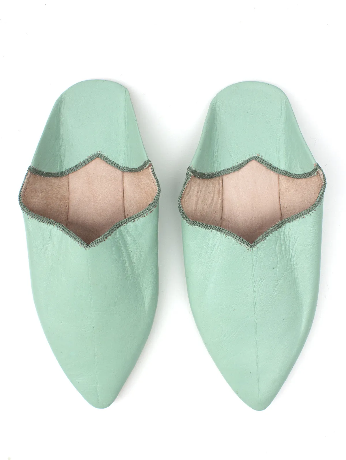 Moroccan Plain Pointed Babouche Slight Seconds, Sage
