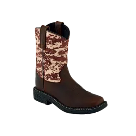 Old West Kids Digital Camo Work Dark Brown Boot.