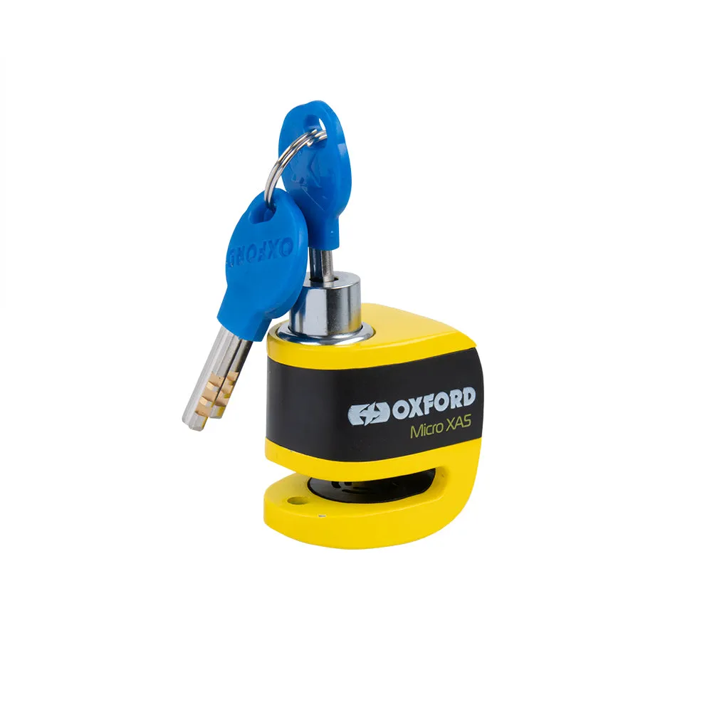 Oxford Micro XA5 Alarm Disc Lock Yellow/Black Motorcycle Security
