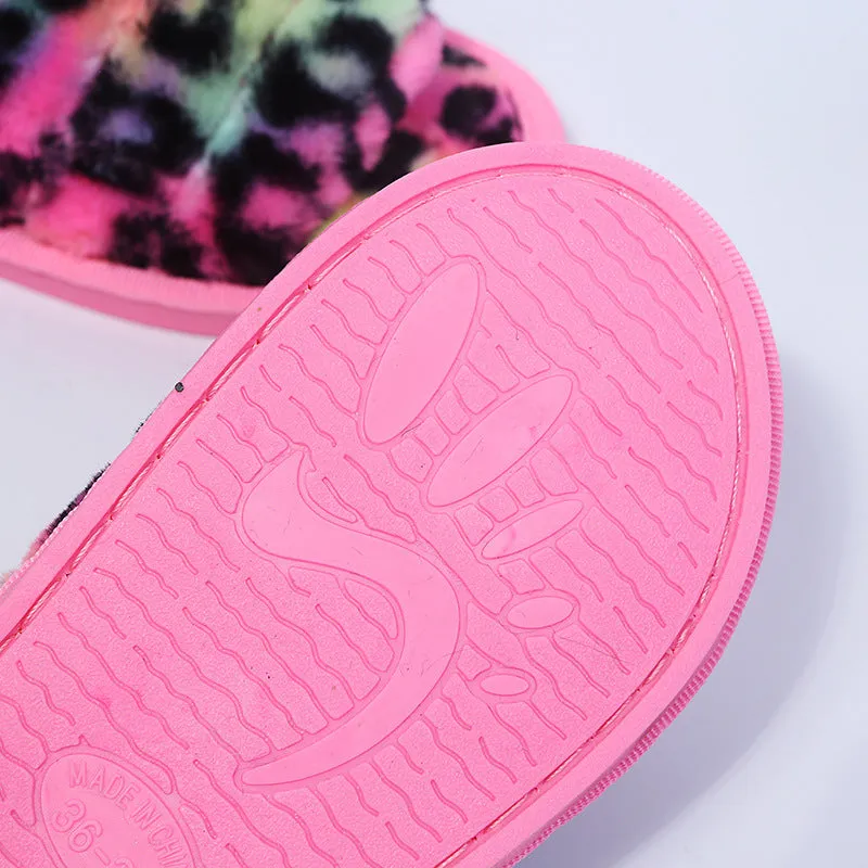 Plush Leopard Slippers for Women