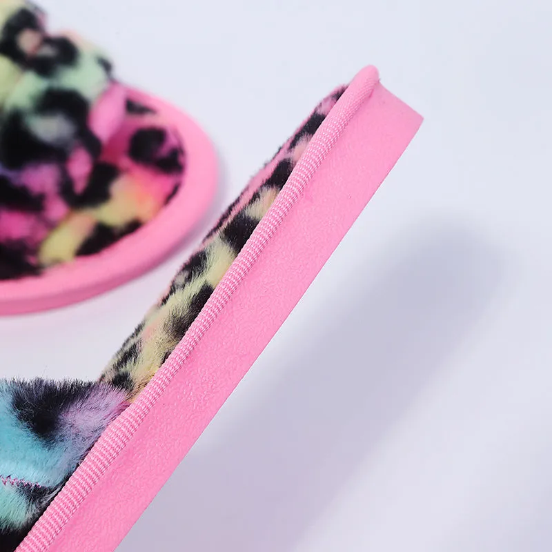 Plush Leopard Slippers for Women
