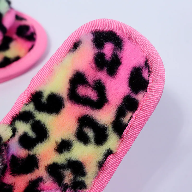 Plush Leopard Slippers for Women