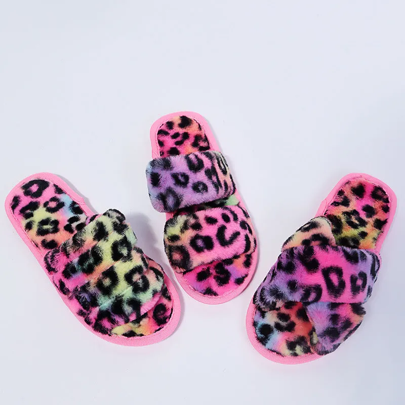 Plush Leopard Slippers for Women