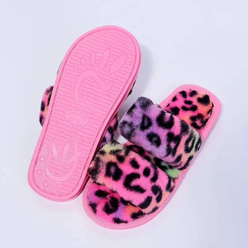 Plush Leopard Slippers for Women