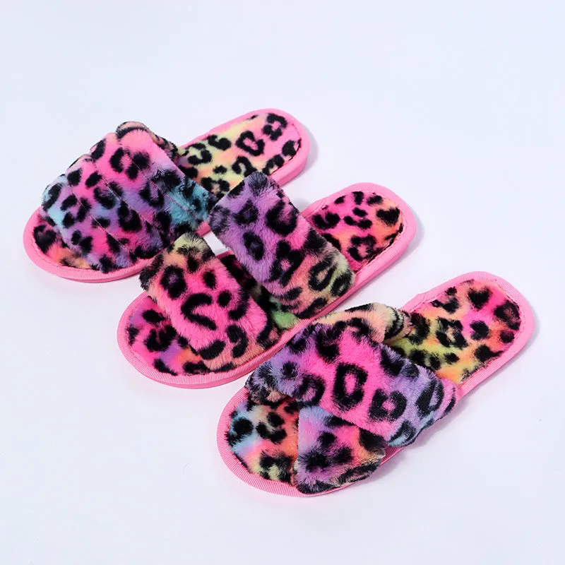 Plush Leopard Slippers for Women