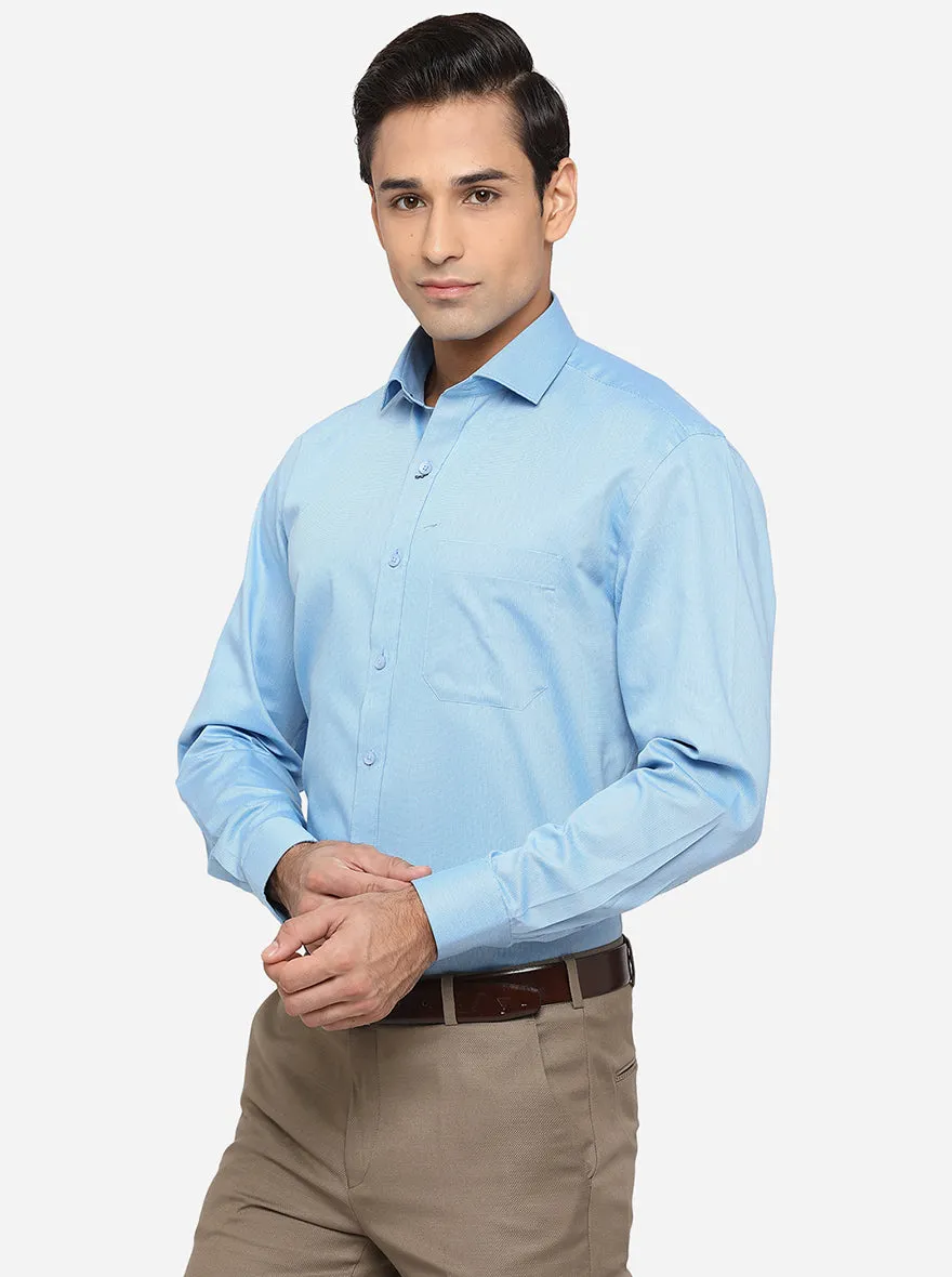 Sea Blue Solid Regular Fit Formal Shirt | Greenfibre