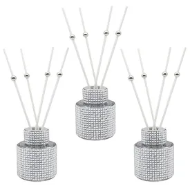 Set Of Three Spice Vanilla Silver Diamante Boxed Diffusers