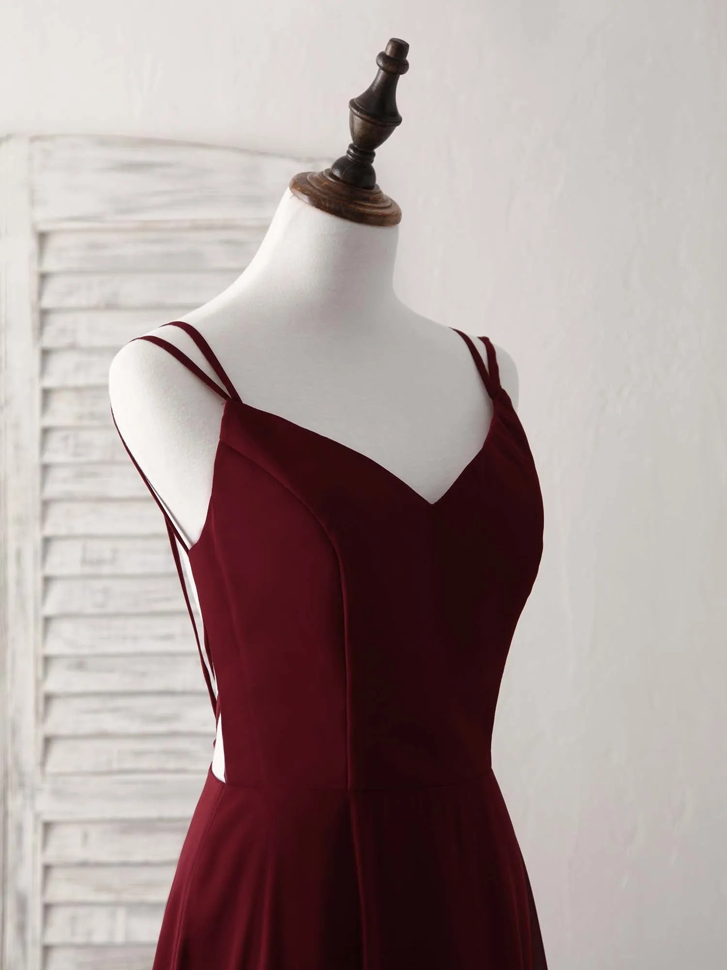 Simple Burgundy Chiffon Long Prom Dress Backless Evening Dress