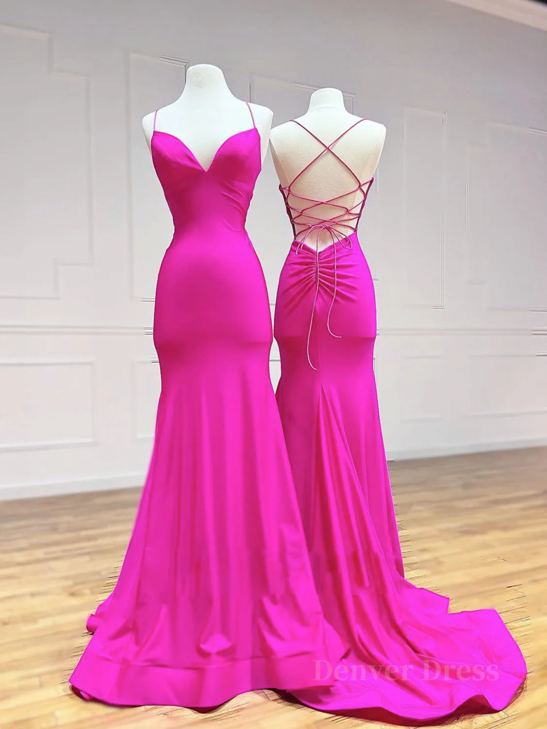 Simple Mermaid Long Prom Dresses Backless Satin Long Evening Dresses