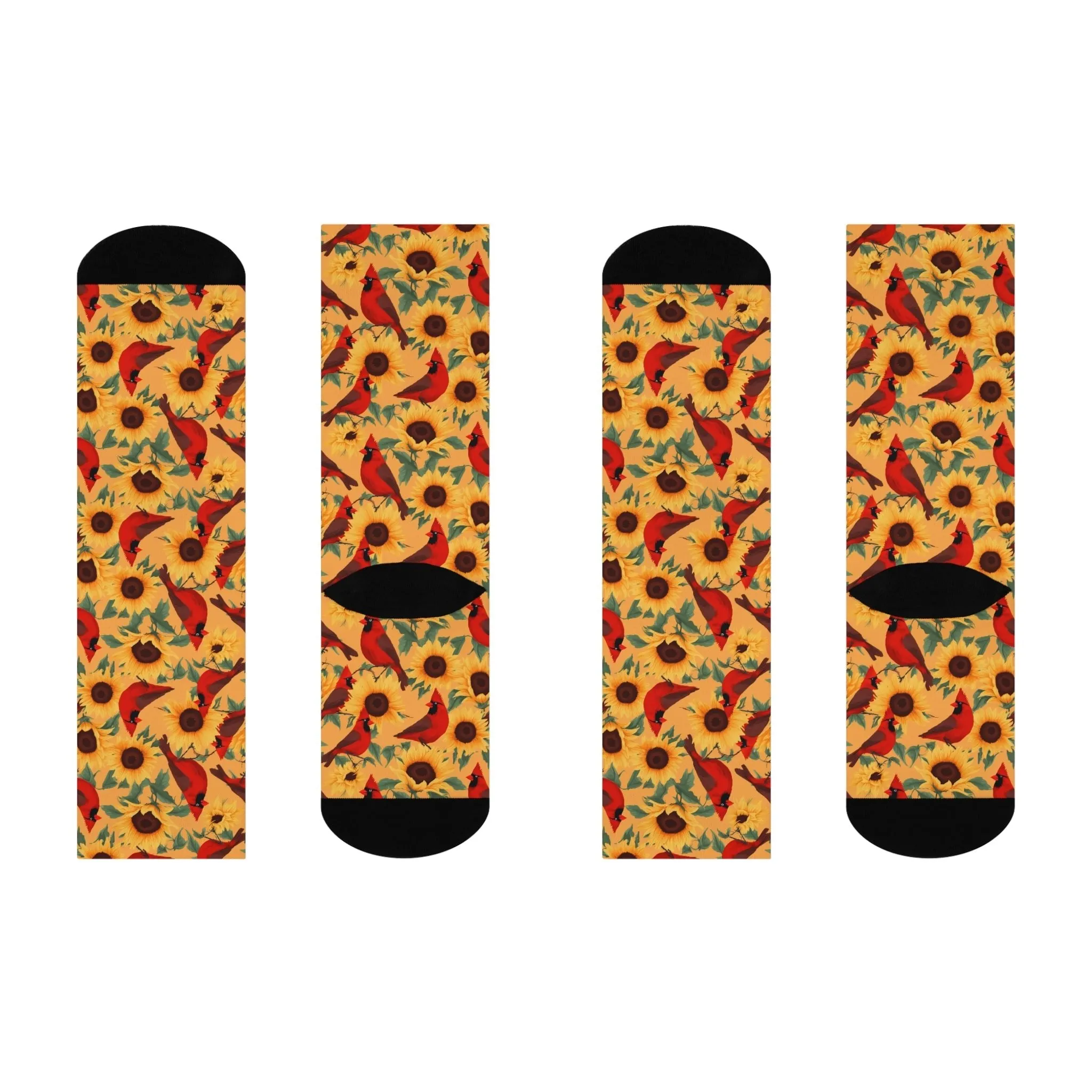 Sunflowers with Male Cardinal Bird Design Cushioned Crew Socks