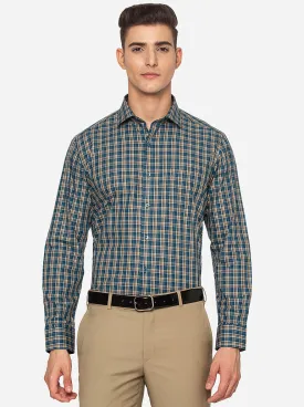 Teal Blue Checked Slim Fit Formal Shirt | JadeBlue