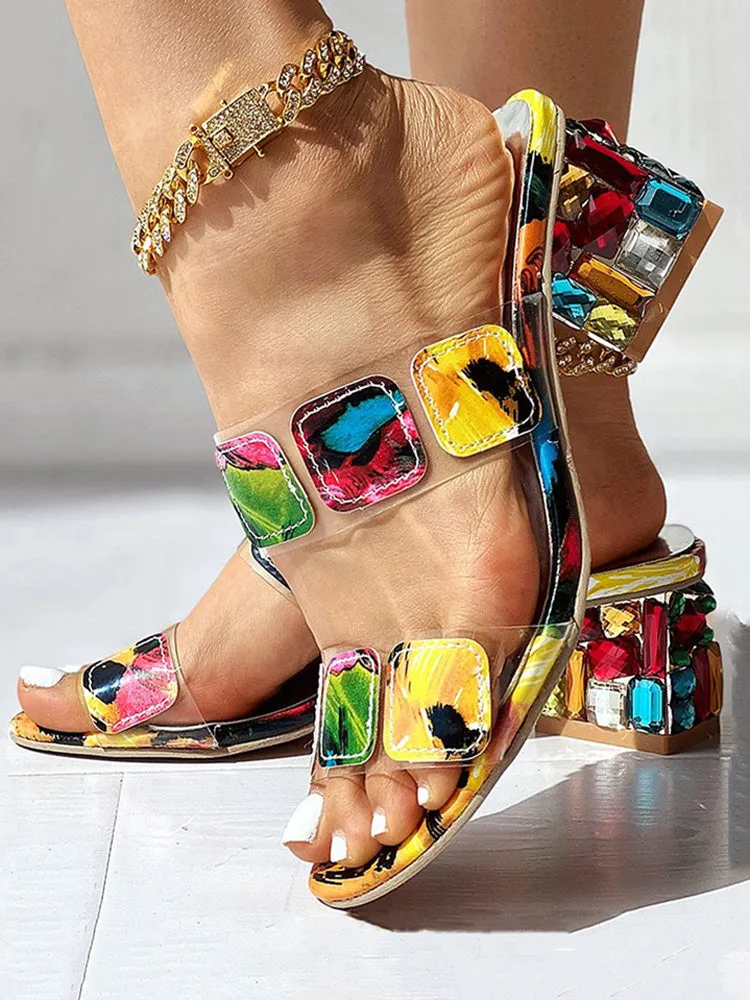 Toleet Colorful Rhinestones Geo Deco Sandals