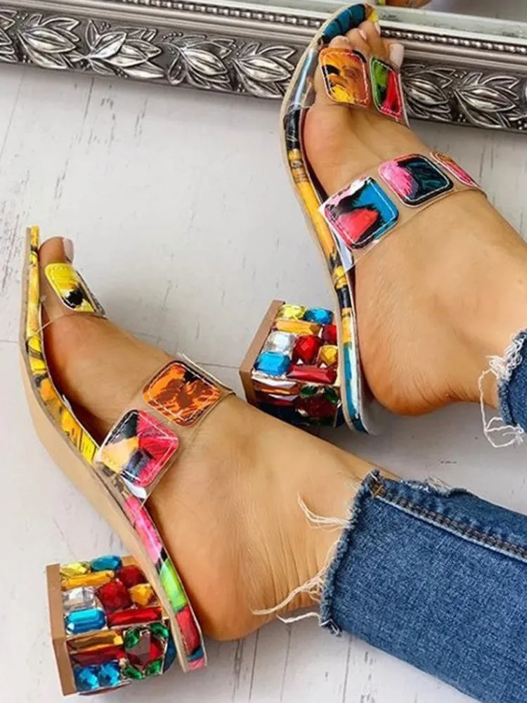 Toleet Colorful Rhinestones Geo Deco Sandals
