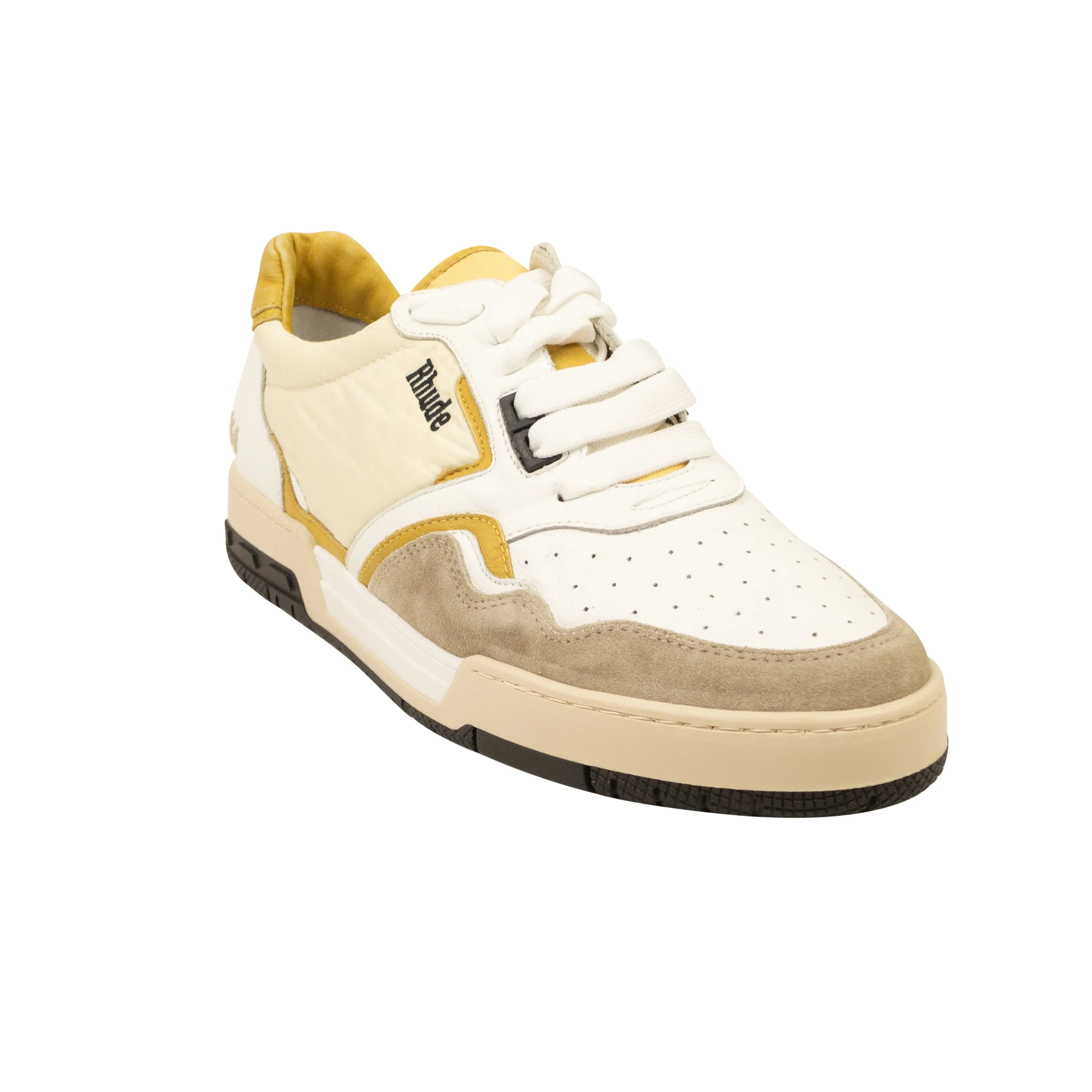 White & Mustard Leather Racing Sneakers