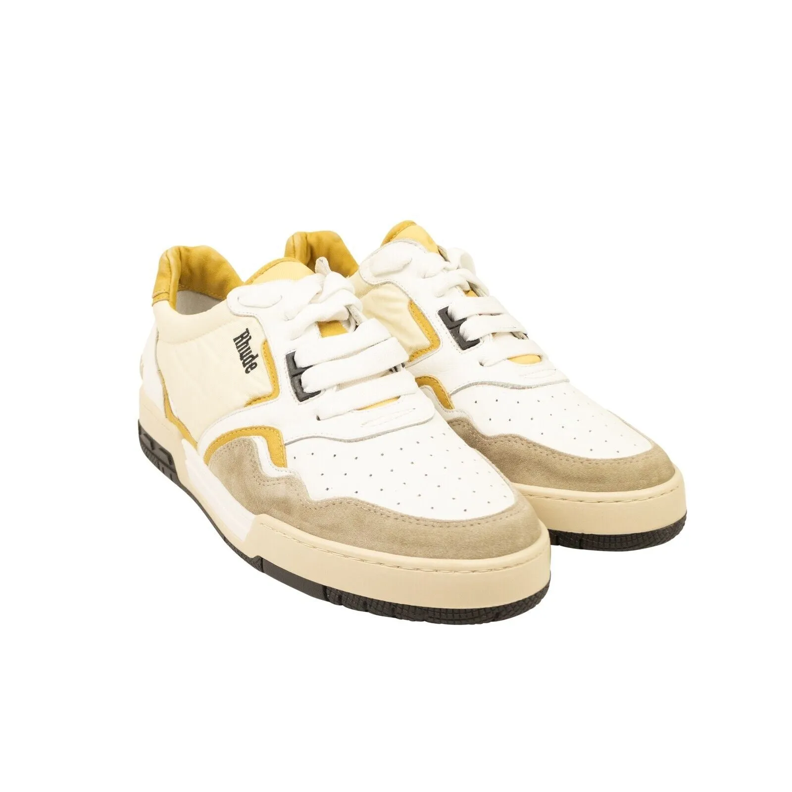 White & Mustard Leather Racing Sneakers
