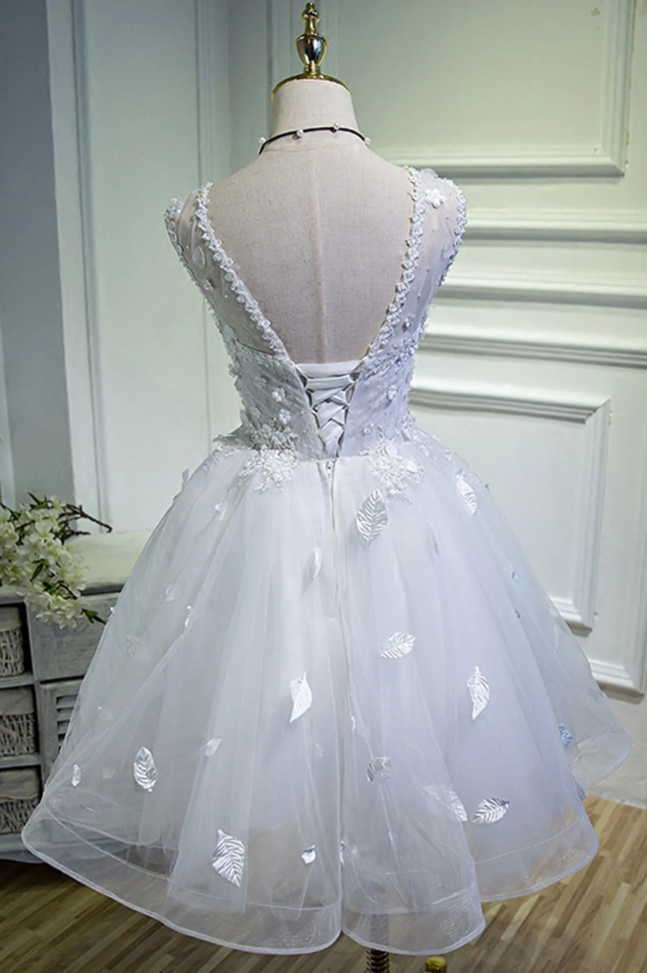 White Lace Short Prom Dress White Mini Evening Party Dress
