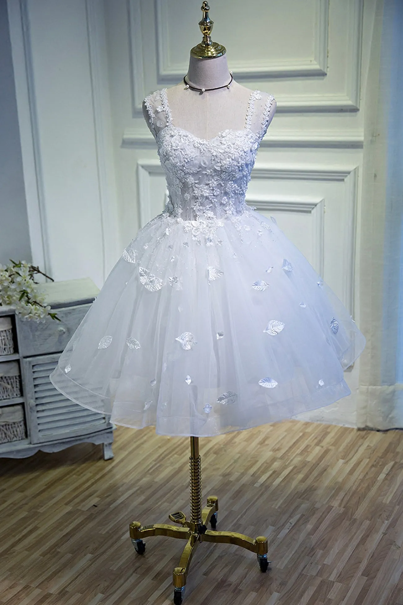 White Lace Short Prom Dress White Mini Evening Party Dress