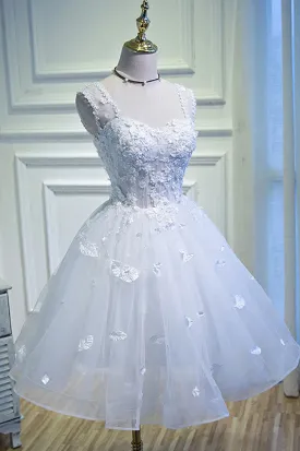 White Lace Short Prom Dress White Mini Evening Party Dress