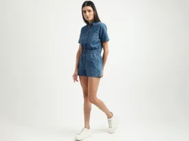 Women Printed Spread Collar Romper