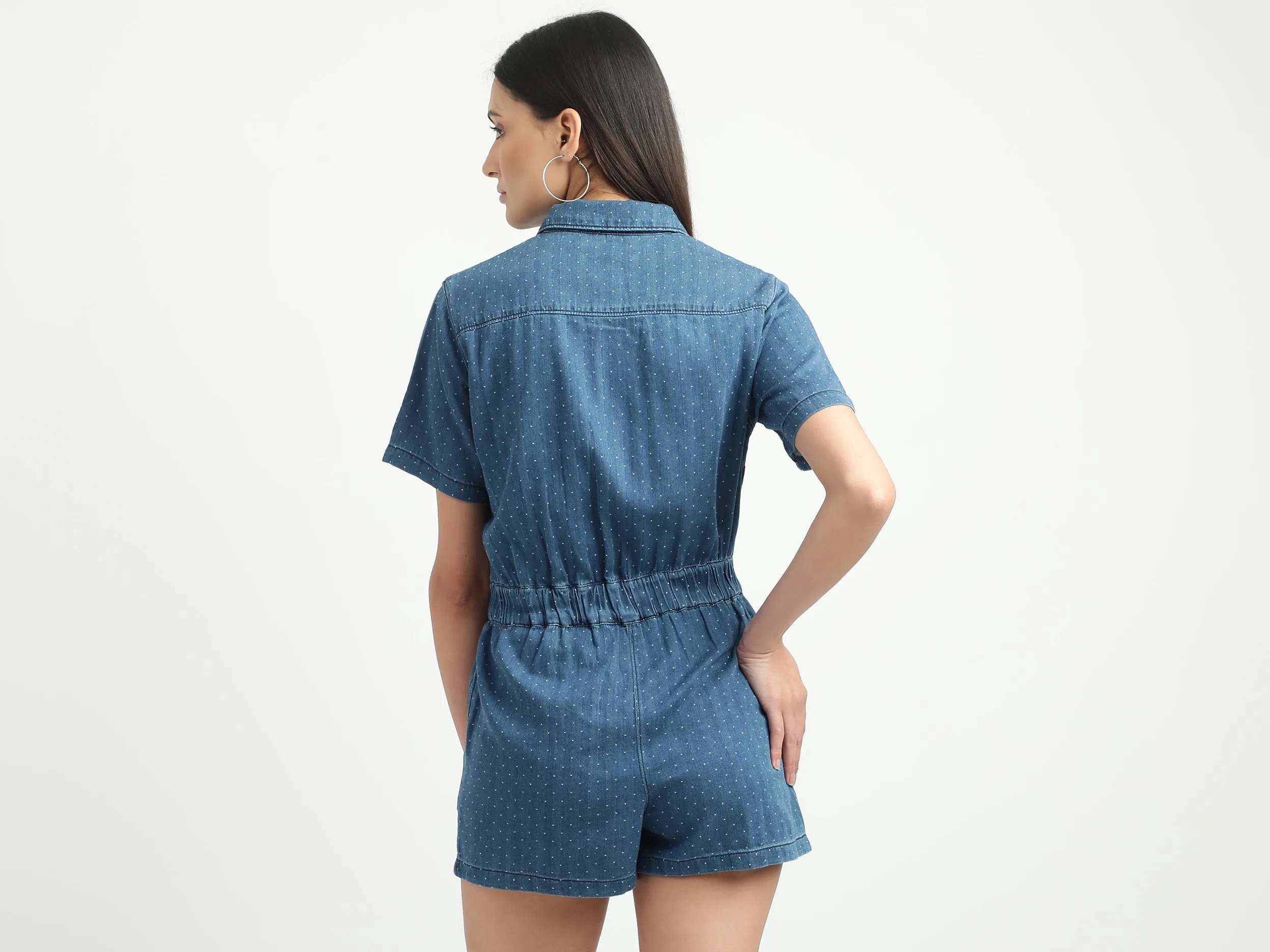 Women Printed Spread Collar Romper