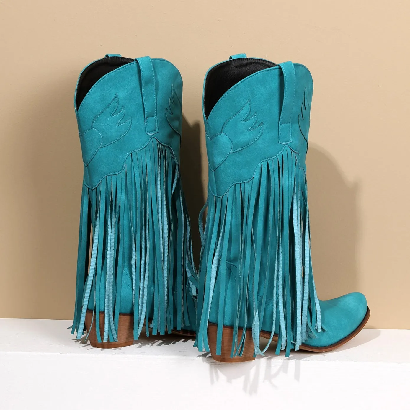 Women's Fringe Boots Western Cowboy Mid Length Boots