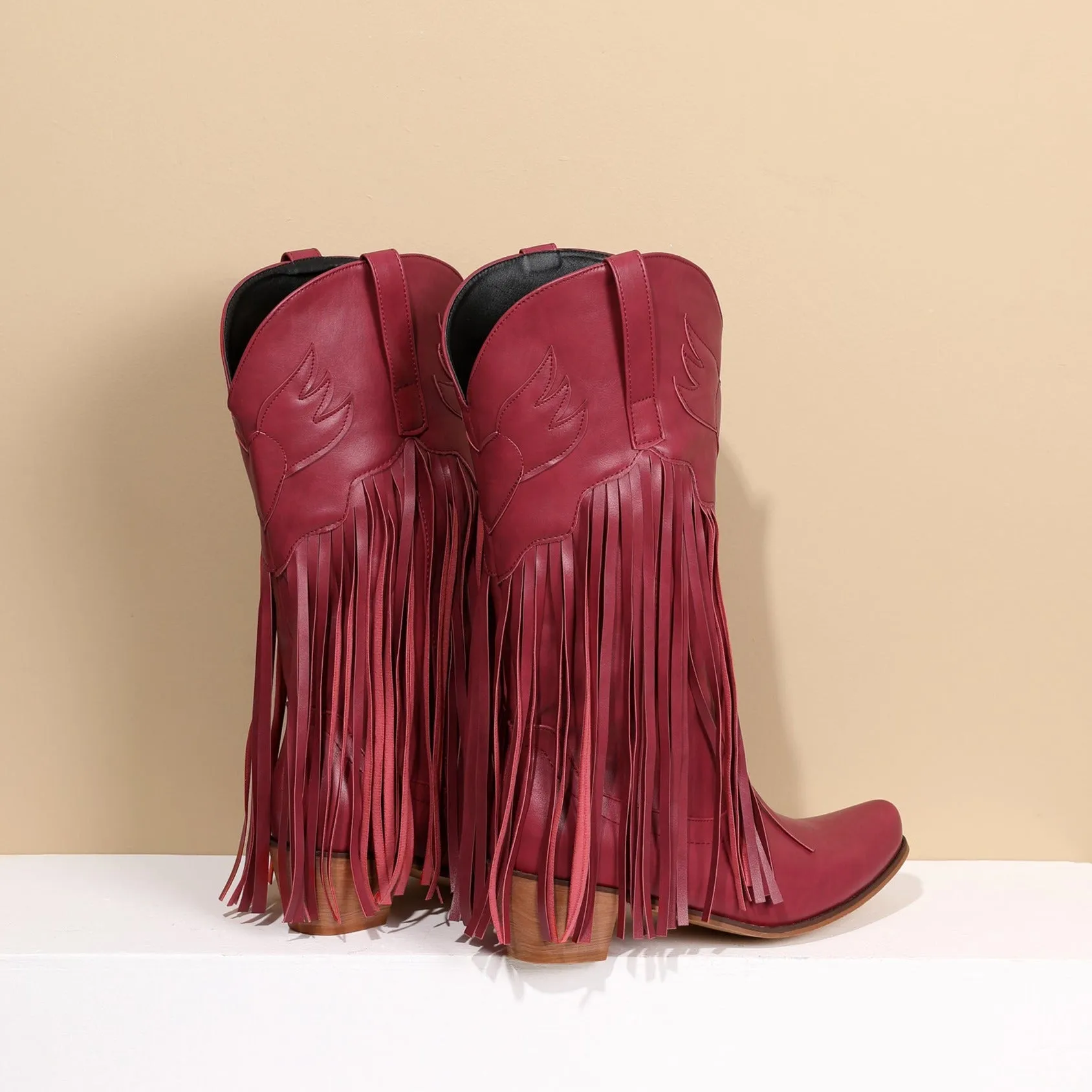Women's Fringe Boots Western Cowboy Mid Length Boots